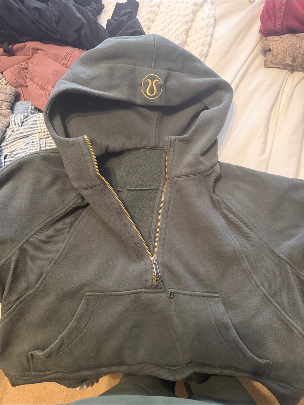 lululemon athletica Women’s Dark Gray Half-Zip Hoodie with Gold Logo